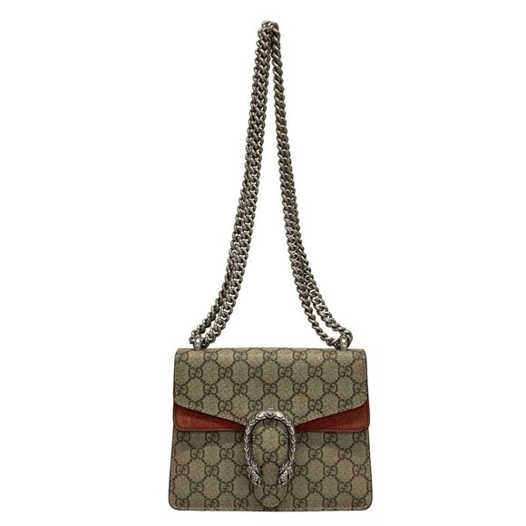 Auth GUCCI Dionysus, GG Supreme 421970 Beige Dark Brown Red PVC Suede - Picture 2 of 16